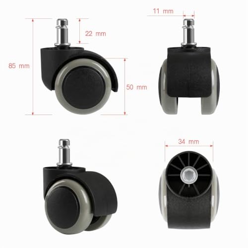 LIHAO 5X Hartbodenrollen Drehstuhlrollen 11mm / 50mm Bürostuhlrollen Rollenset für Bürostuhl,Grau