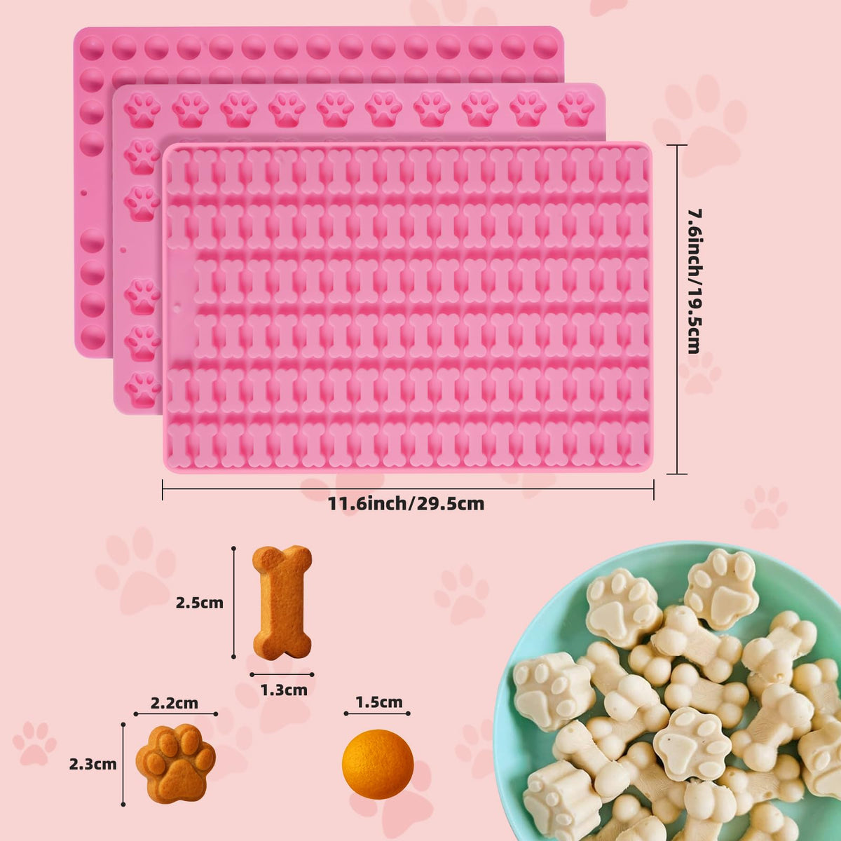 3 Stücke Backmatte Hundekekse, Leicht Zu Reinigende Backmatten Für Hundeleckerlies, Knochenform Klauenform Runde Form Diy-Haustier-Snacks, Schokolade, Kekse, Eiswürfel, Bpa-Frei
