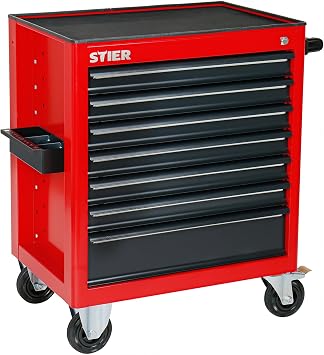 STIER Werkstattwagen, unbestückt - leer, Werkzeugwagen, Montagewagen, mit kugelgelagerten Schubladenschienen, 7 Schubladen, Traglast je Schublade 35kg, Max. Belastung 300kg, Vollgummibereifung