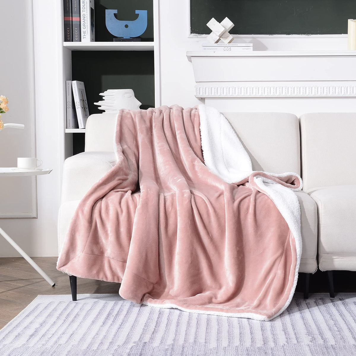 SOCHOW Wohndecke Kuscheldecke aus Sherpa Fleece Grau Rosa 220x240cm