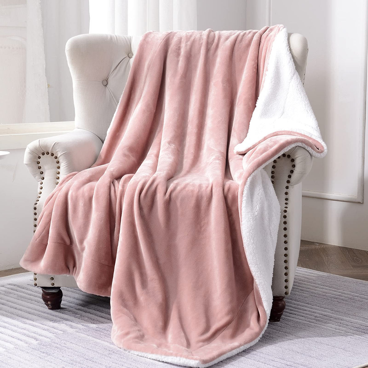 SOCHOW Wohndecke Kuscheldecke aus Sherpa Fleece Grau Rosa 220x240cm