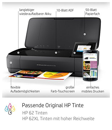 HP OfficeJet 250 mobiler Multifunktionsdrucker (Drucker Scanner, Kopierer, WLAN, ePrint, WiFi Direct, USB, 4800 x 1200 DPI) schwarz