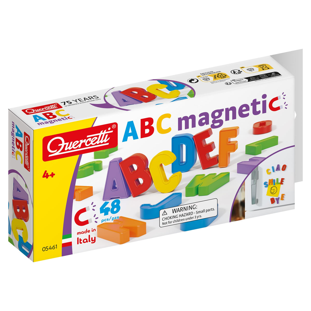 Quercetti Magnetic Letters Refill, 48 Magnetbuchstaben Groß, Magnetspiel Zubehör Spielzeug ab 4 Jahre Kinder, Lernspiele, Sensorik Spielzeug, Reisespiele