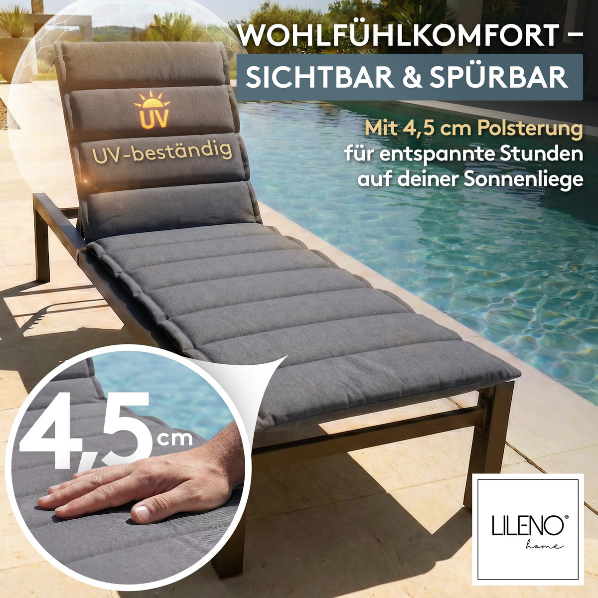 LILENO HOME Sonnenliege Auflage als [1er Set - Rollliege] in Grau