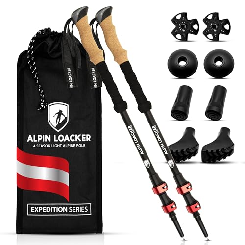 ALPIN LOACKER Teleskop Wanderstöcke Aluminium und Carbon mit Korkgriff I Leichte Nordic Walking Stöcke Damen und Herren für Skifahren und Wandern I Trekkingstöcke für Bergsport