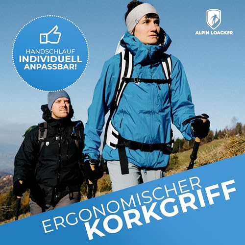 ALPIN LOACKER Teleskop Wanderstöcke Aluminium und Carbon mit Korkgriff I Leichte Nordic Walking Stöcke Damen und Herren für Skifahren und Wandern I Trekkingstöcke für Bergsport