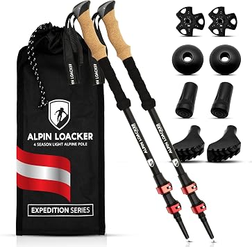 ALPIN LOACKER Teleskop Wanderstöcke Aluminium und Carbon mit Korkgriff I Leichte Nordic Walking Stöcke Damen und Herren für Skifahren und Wandern I Trekkingstöcke für Bergsport