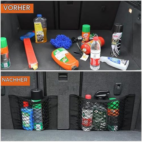 Kofferraum Netztasche Auto 4 Stück, 40x25cm Universal KFZ Kofferraum Organizer Netz mit Klettverschluss Autositz Gepäcknetz, Strapazierfähige Kofferraumnetz für universal Auto/SUV aus Nylon