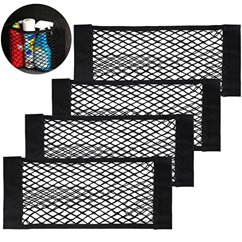Kofferraum Netztasche Auto 4 Stück, 40x25cm Universal KFZ Kofferraum Organizer Netz mit Klettverschluss Autositz Gepäcknetz, Strapazierfähige Kofferraumnetz für universal Auto/SUV aus Nylon