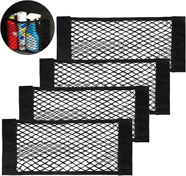 Kofferraum Netztasche Auto 4 Stück, 40x25cm Universal KFZ Kofferraum Organizer Netz mit Klettverschluss Autositz Gepäcknetz, Strapazierfähige Kofferraumnetz für universal Auto/SUV aus Nylon