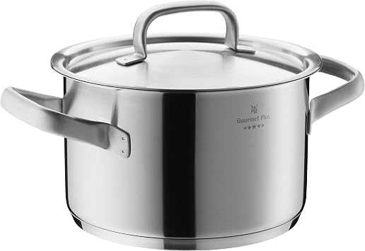 WMF Gourmet Plus Kochtopf groß 20cm, Metalldeckel mit Dampföffnung, Fleischtopf Induktion 3,9l, Cromargan Edelstahl mattiert, Nudeltopf mit Innenskalierung