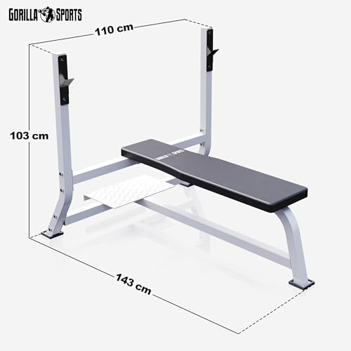 GORILLA SPORTS® Hantelbank mit Ablage, bis 250 kg, gummierte Füße, 110 cm