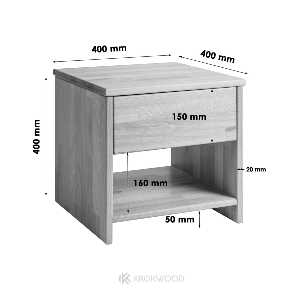 Krok Wood Nachttisch Julia aus Massivholz 40x40x40 cm (in Buche)