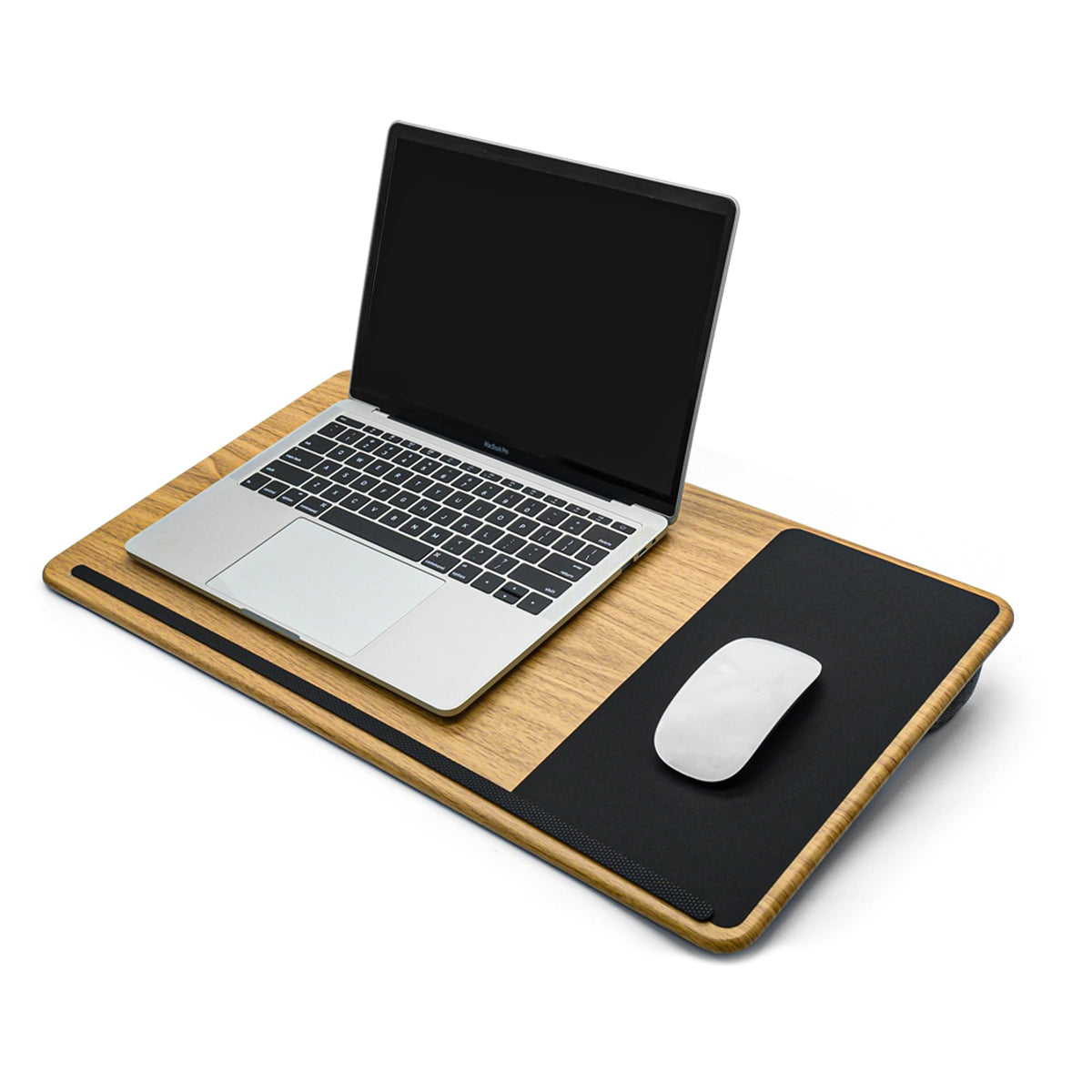 Laptopkissen Schoß, Homeoffice Kissentablett mit Kissen, Laptoptisch fürs Bett/Couch/Sofa, Laptopunterlage für max. 17 Zoll Notebook, Tablet, 30.5 x 57 x 4.5 cm, Größe L – Holzoptik