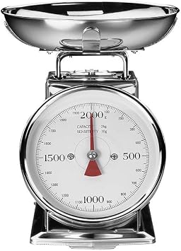 GASTROBACK Classic Edelstahl Waage 2 KG – Analog & Mechanisch, Ideal für Bäckereien, Küche, Gastronomie – Retro Design, Batterielose Backwaage mit Abnehmbarer Schüssel