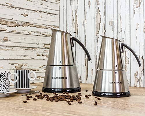 Rommelsbacher Espresso Kocher EKO 366/E, elektrisch, hochwertige Edelstahlkanne, Filtereinsatz für 3 oder 6 Tassen, verdecktes Heizelement, 360° Zentralsockel, automatische Abschaltung, 365 W