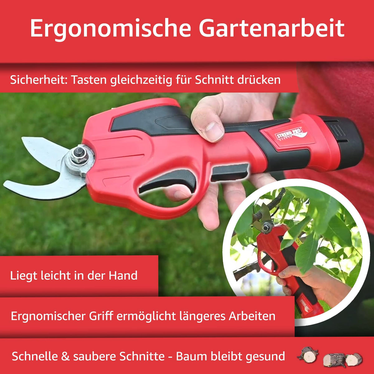STREND PRO Akku Elektrische Astschere Teleskop | für einfach Garten und Baum Beschneiden | max. 22mm, 170cm Lang teleskopstiel Getriebe gartenschere | 1 x 7.2V Akku enthalten | Akkuschere, Baumschere