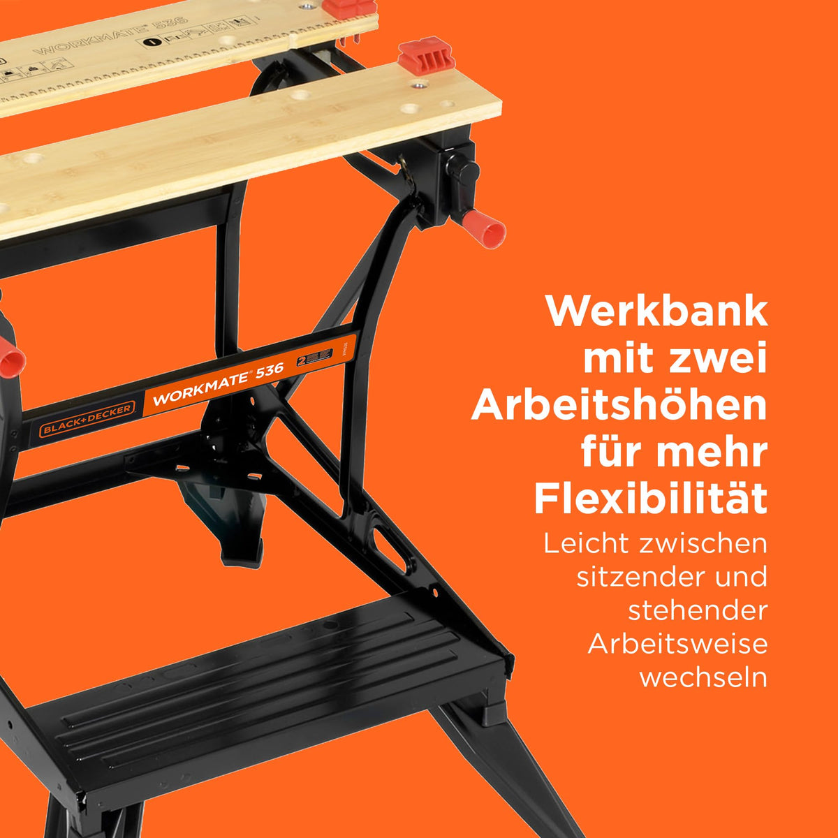 BLACK+DECKER Workmate 536 Werkbank mit Zwei Arbeitshöhen, WM536-XJ
