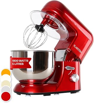 Klarstein Küchenmaschine, Knetmaschine mit 5L Schüssel, 2000W Profi Küchenmaschine mit Knethaken und Schneebesen, Universal 6 Stufen, Teigmaschine zum Rühren, Kneten und Aufschlagen