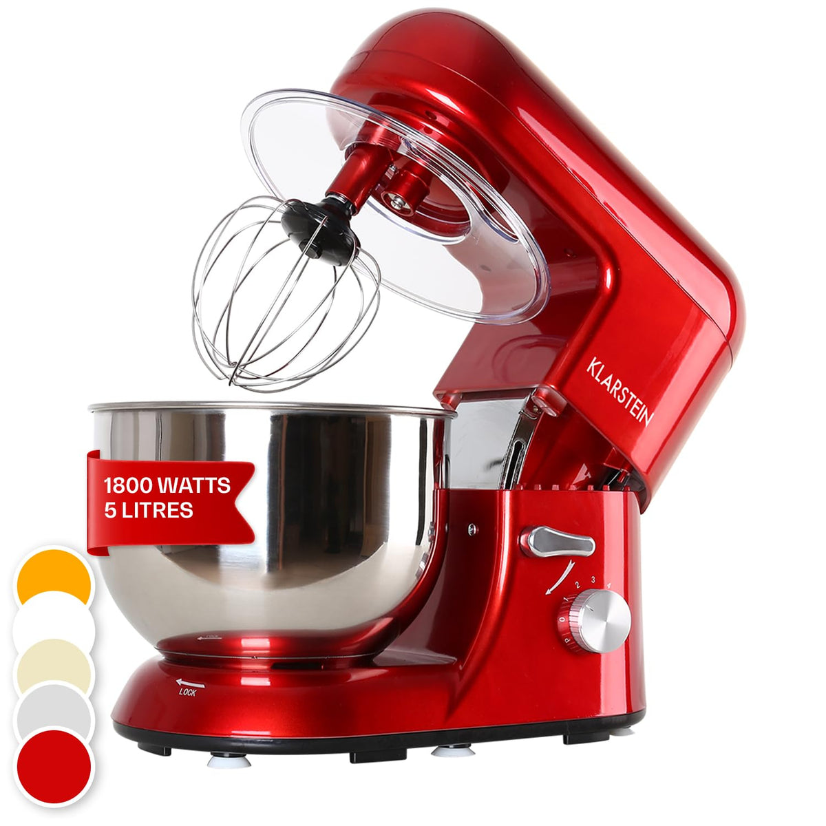 Klarstein Küchenmaschine, Knetmaschine mit 5L Schüssel, 2000W Profi Küchenmaschine mit Knethaken und Schneebesen, Universal 6 Stufen, Teigmaschine zum Rühren, Kneten und Aufschlagen