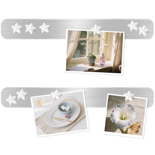 Magnettafel Memotafel Selbstklebend - 2 Stück Magnetleisten 4.77x30.77cm, Magnettafeln Memoboard Pinnwand aus Edelstahl mit 10 Weiße Magnete, Metallband Magnetstreifen für Büro Fotowand Papiere