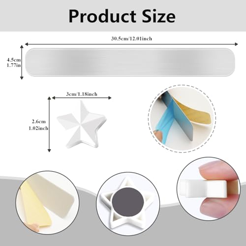 Magnettafel Memotafel Selbstklebend - 2 Stück Magnetleisten 4.77x30.77cm, Magnettafeln Memoboard Pinnwand aus Edelstahl mit 10 Weiße Magnete, Metallband Magnetstreifen für Büro Fotowand Papiere
