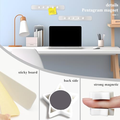 Magnettafel Memotafel Selbstklebend - 2 Stück Magnetleisten 4.77x30.77cm, Magnettafeln Memoboard Pinnwand aus Edelstahl mit 10 Weiße Magnete, Metallband Magnetstreifen für Büro Fotowand Papiere