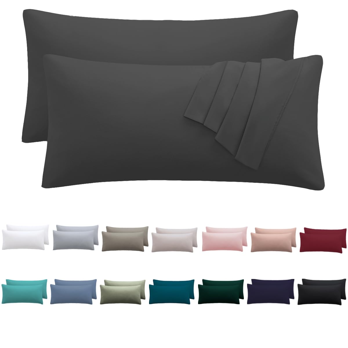 Kissenbezug 40 x 80 2er Set - kopfkissenbezug 40x80 cm Anthrazit, 100% Mikrofaser kissenbezüge mit Reißverschluss, Weich und Bügelfrei