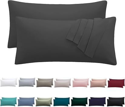 Kissenbezug 40 x 80 2er Set - kopfkissenbezug 40x80 cm Anthrazit, 100% Mikrofaser kissenbezüge mit Reißverschluss, Weich und Bügelfrei
