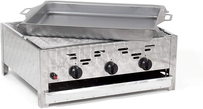 Gasgrill-Kombibräter 11kW 3-flammiger Edelstahl-Brenner mit Grillrost und Stahlpfanne Gastrobräter Profigrill Verein