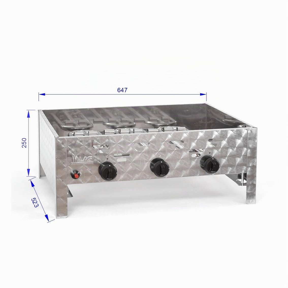 Gasgrill-Kombibräter 11kW 3-flammiger Edelstahl-Brenner mit Grillrost und Stahlpfanne Gastrobräter Profigrill Verein
