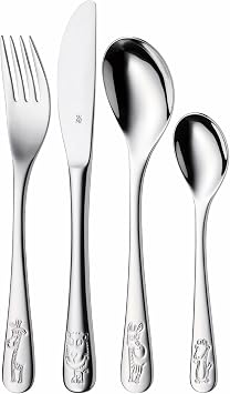 WMF Safari Kinderbesteck Set 4-teilig, Besteck Kinder Edelstahl, Kinderbesteck ab 3 Jahre, Cromargan poliert, spülmaschinengeeignet, Kids Safari, Ohne Gravur