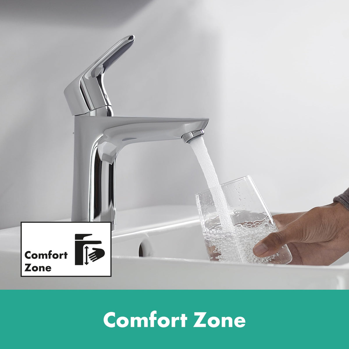 hansgrohe Focus - Waschtischarmatur mit Zugstangen-Ablauf, Wasserhahn Bad mit Auslauf Höhe 94 mm, Mischbatterie Waschbecken wassersparend (EcoSmart), Chrom, 31607000