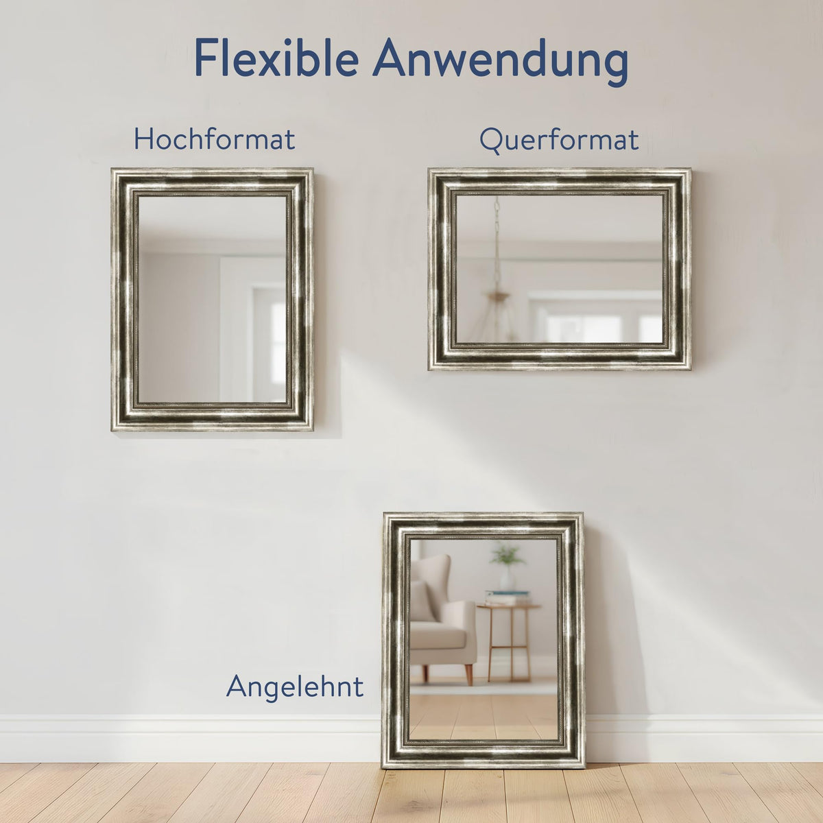 WANDStyle Kleiner Spiegel Silber, Kleiner Wandspiegel Vintage 40x50 cm