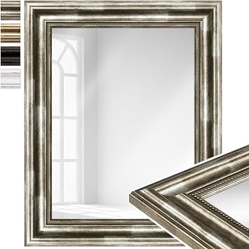 WANDStyle Kleiner Spiegel Silber, Kleiner Wandspiegel Vintage 40x50 cm