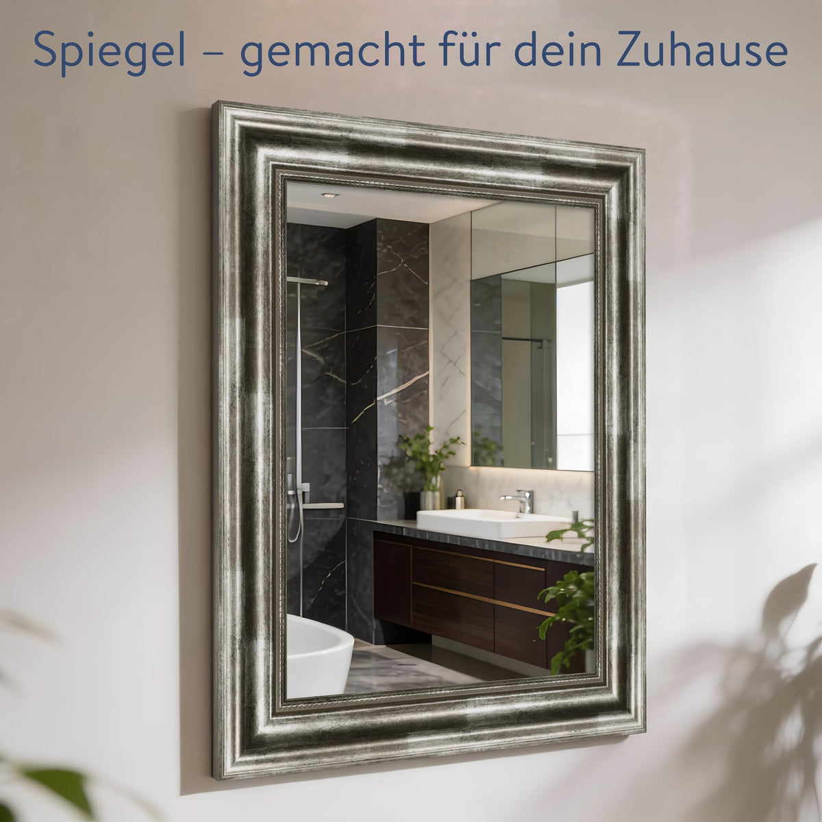WANDStyle Kleiner Spiegel Silber, Kleiner Wandspiegel Vintage 40x50 cm