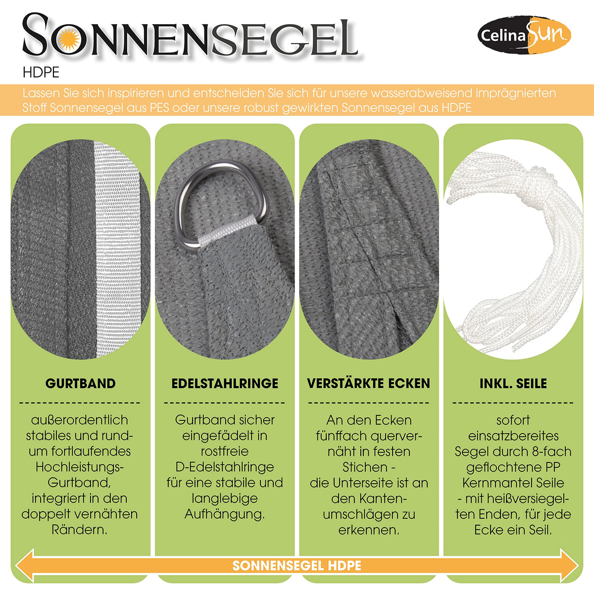 CelinaSun Sonnensegel inkl Befestigungsseile Premium HDPE wetterbeständig atmungsaktiv Rechteck 3 x 4 m anthrazit