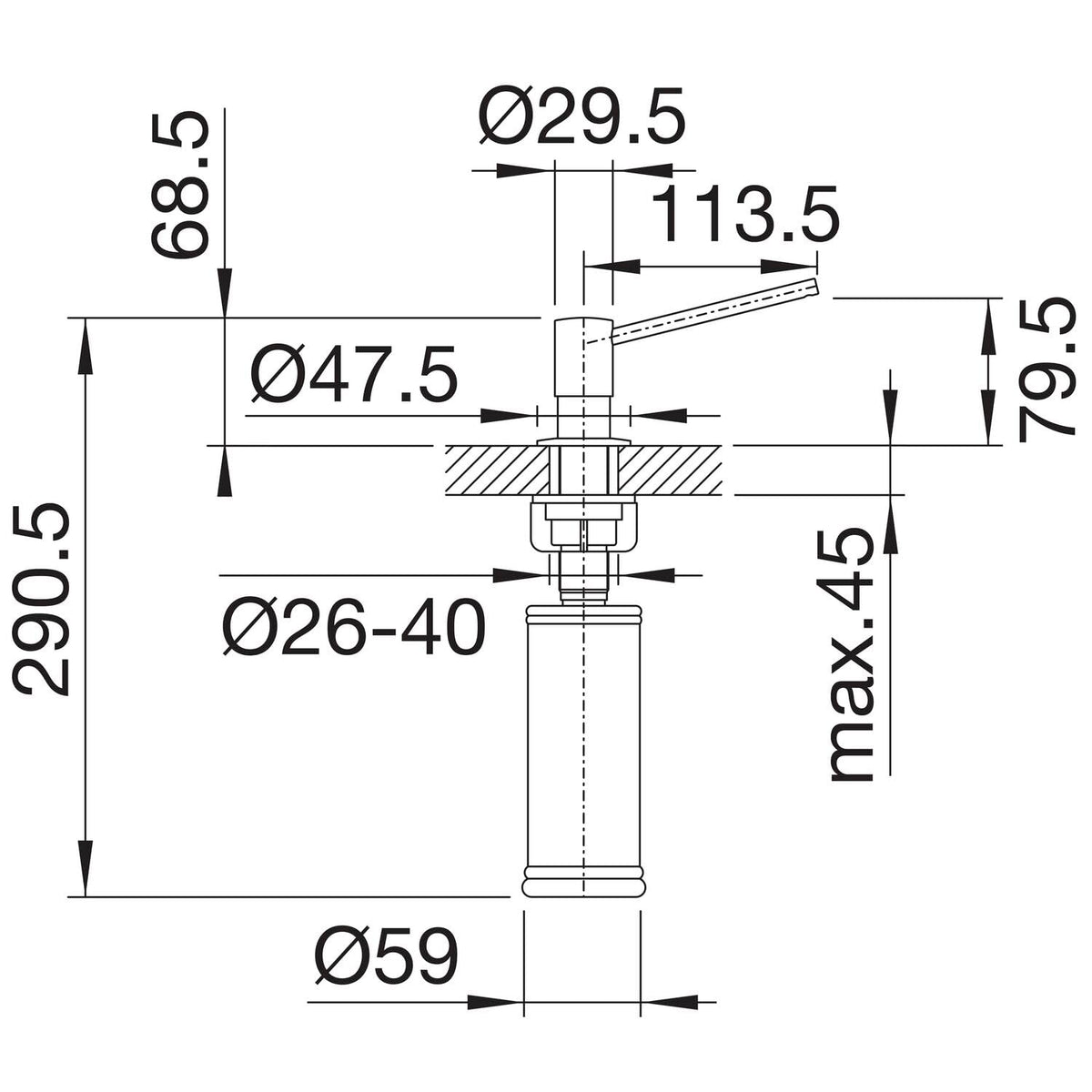 BLANCO TORRE Spülmittelspender in chrom | Passend zu allen BLANCO-Küchenarmaturen | Bequem von oben zu befüllen | Spüli | Seifenspender | 35 mm Lochbohrung erforderlich | Flascheninhalt 300 ml