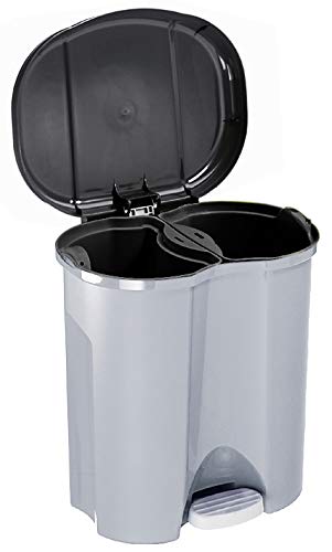 Rotho Duo Mülleimer Küche 2 x 10 L Mülleimer 2 Fächer mit Deckel Silber