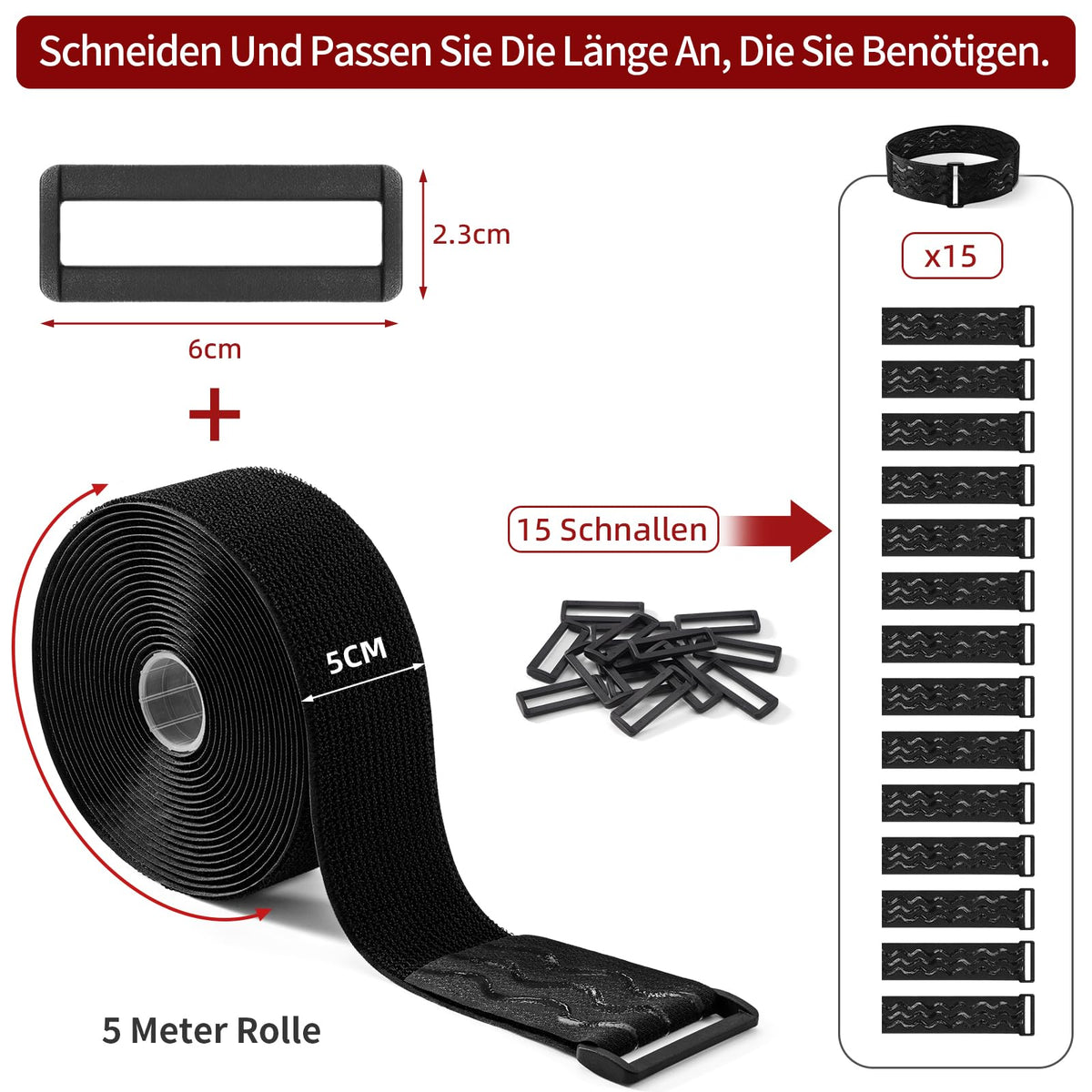 Schwerlast Klett-Kabelbinder mit Rutschfester Gummirückseite, 5 cm x 5 m