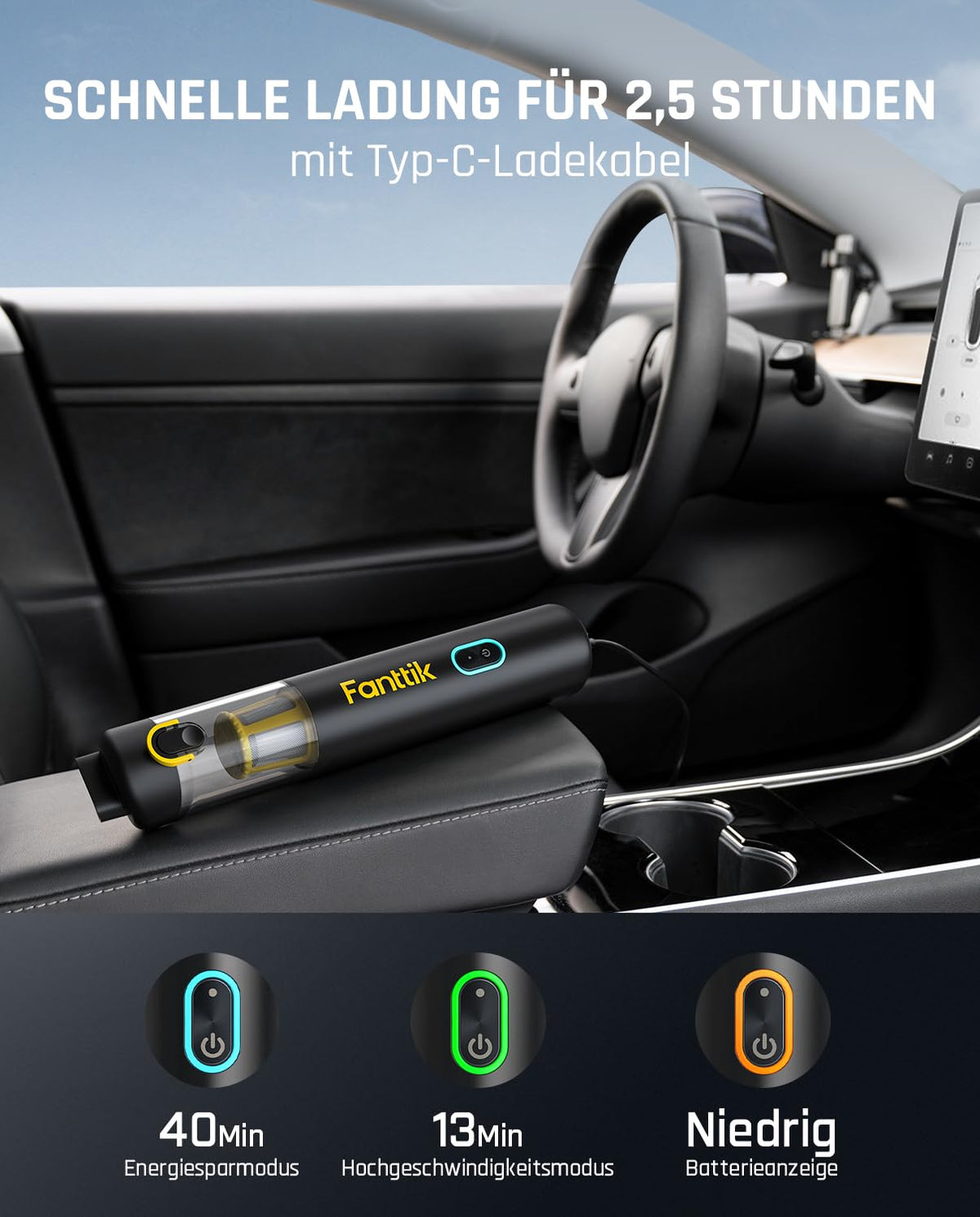 Fanttik Slim V8 APEX Kabelloser Akku Autostaubsauger, 4-in-1 Mini (Schwarz)