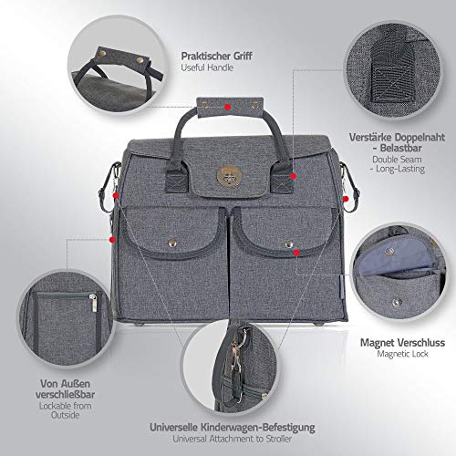Wickeltasche 5er Set Wickelauflage Schnullerbag Kinderwagen-Haltung,Grau