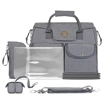 Wickeltasche 5er Set Wickelauflage Schnullerbag Kinderwagen-Haltung,Grau