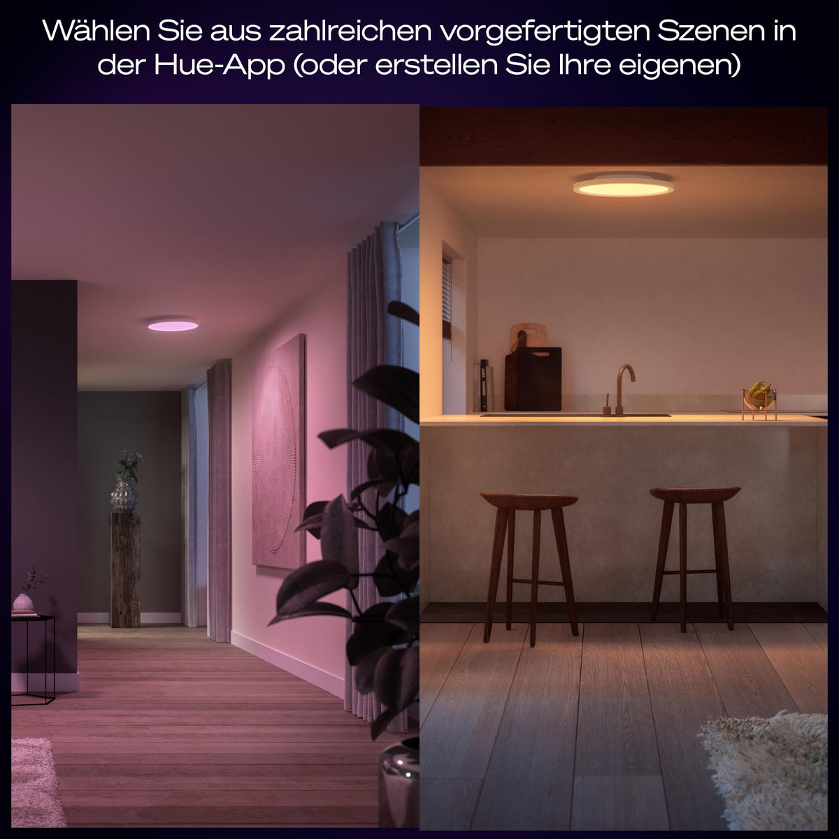 Philips Hue Devote Smart LED-Panel-Licht, weißes und farbiges Ambiente, rund 30 cm, 16,6 W, 2000 Lumen, weißer Rahmen für Innenbeleuchtung, Decke, Wohnzimmer, Küche, Flur