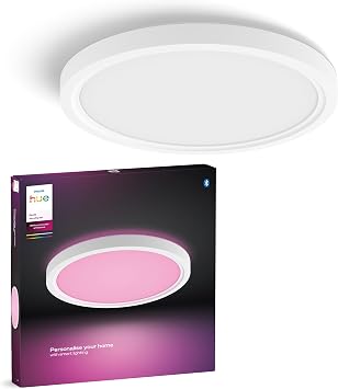 Philips Hue Devote Smart LED-Panel-Licht, weißes und farbiges Ambiente, rund 30 cm, 16,6 W, 2000 Lumen, weißer Rahmen für Innenbeleuchtung, Decke, Wohnzimmer, Küche, Flur