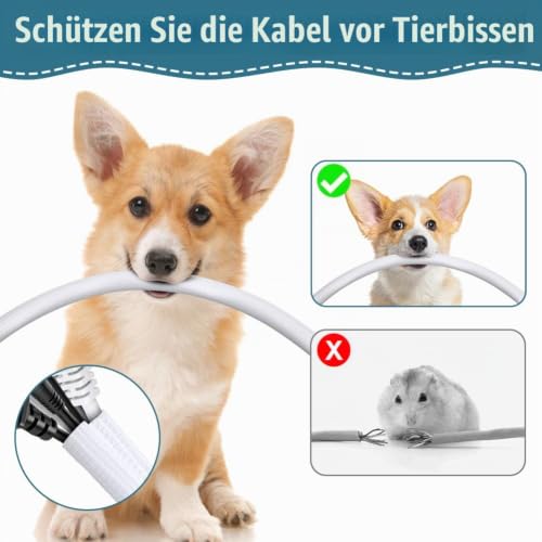 Selbstschließend Kabelschlauch, 13mm-3M Flexibler Gewebter Kabelmantel Zuschneidbare Kabelverwaltung Kabelschläuche, für Schreibtisch TV Computer Automobilkabel Bissfest für Katze Hund, Weiß