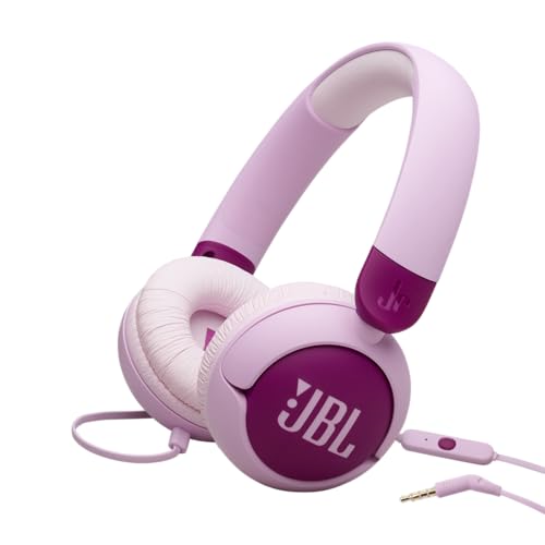 JBL Junior 320, On-Ear-Kopfhörer mit Kabel und eingebautem Mikrofon für Kinder, JBL Safe Sound, niedriger Lautstärke, 12 mm Soft Pad und Sticker-Set, tragbares Design, Lila