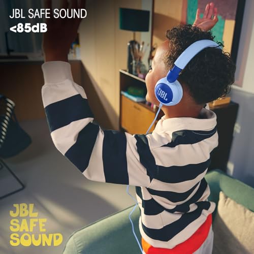 JBL Junior 320, On-Ear-Kopfhörer mit Kabel und eingebautem Mikrofon für Kinder, JBL Safe Sound, niedriger Lautstärke, 12 mm Soft Pad und Sticker-Set, tragbares Design, Lila