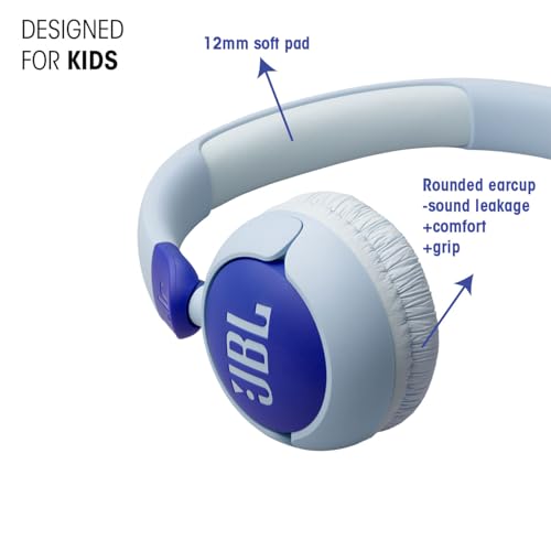 JBL Junior 320, On-Ear-Kopfhörer mit Kabel und eingebautem Mikrofon für Kinder, JBL Safe Sound, niedriger Lautstärke, 12 mm Soft Pad und Sticker-Set, tragbares Design, Lila