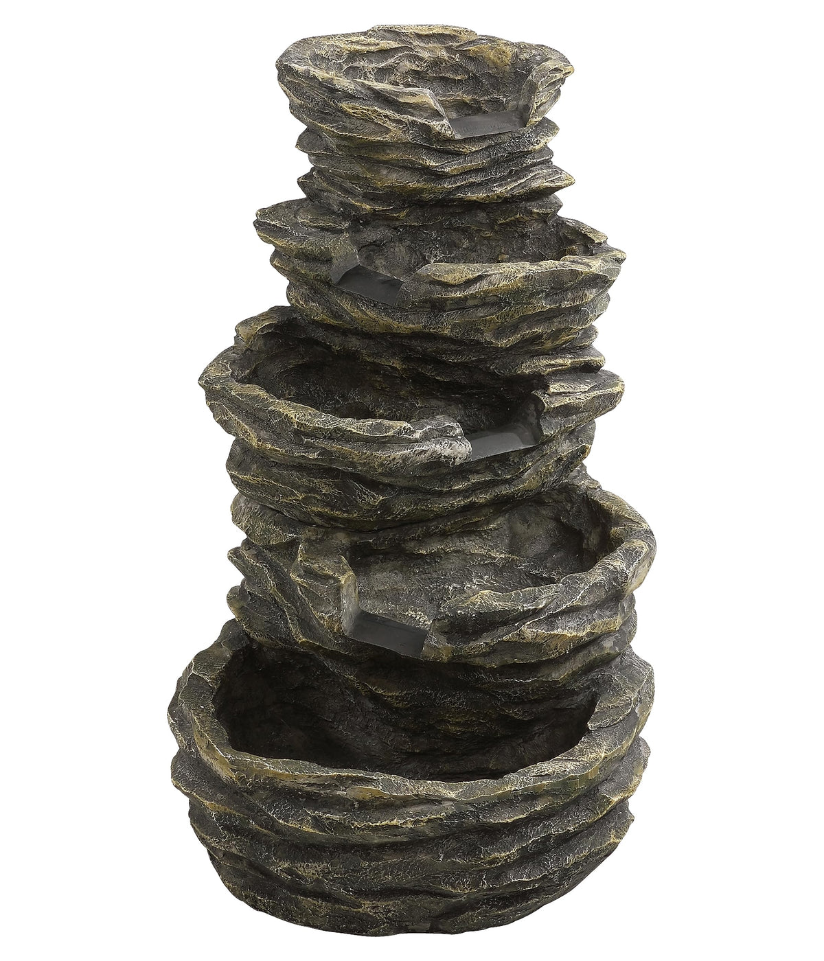 Dehner Gartenbrunnen Roccia mit LED Beleuchtung, Steinoptik, ca. 99 x 65 x 62 cm, 22 kg, Polyresin, grau